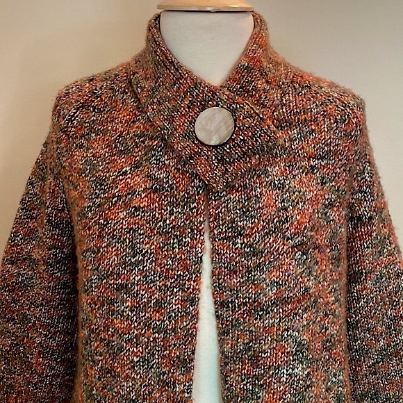 Carole Little Brown Multicolor One Button Wool Blend 3/4” Sleeve Cardigan Size M - Picture 2 of 9